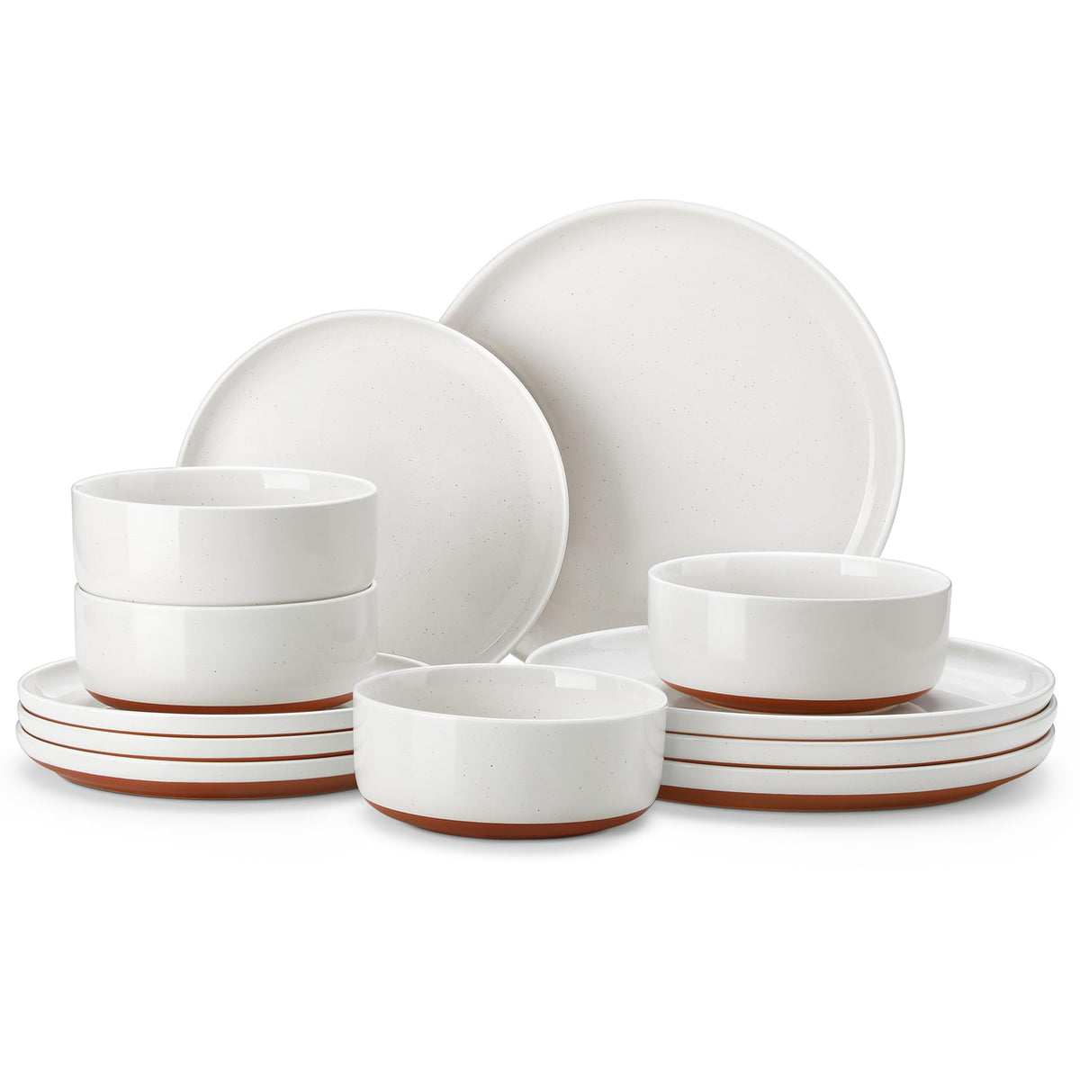 MALACASA Plates and Bowls Sets, 18 Pieces Modern Ceramic Dinnerware Set for 6 Kitchen Dinner Set Stoneware Dishware Dishes Set Microwave and Dishwasher Safe, White, Series TARA