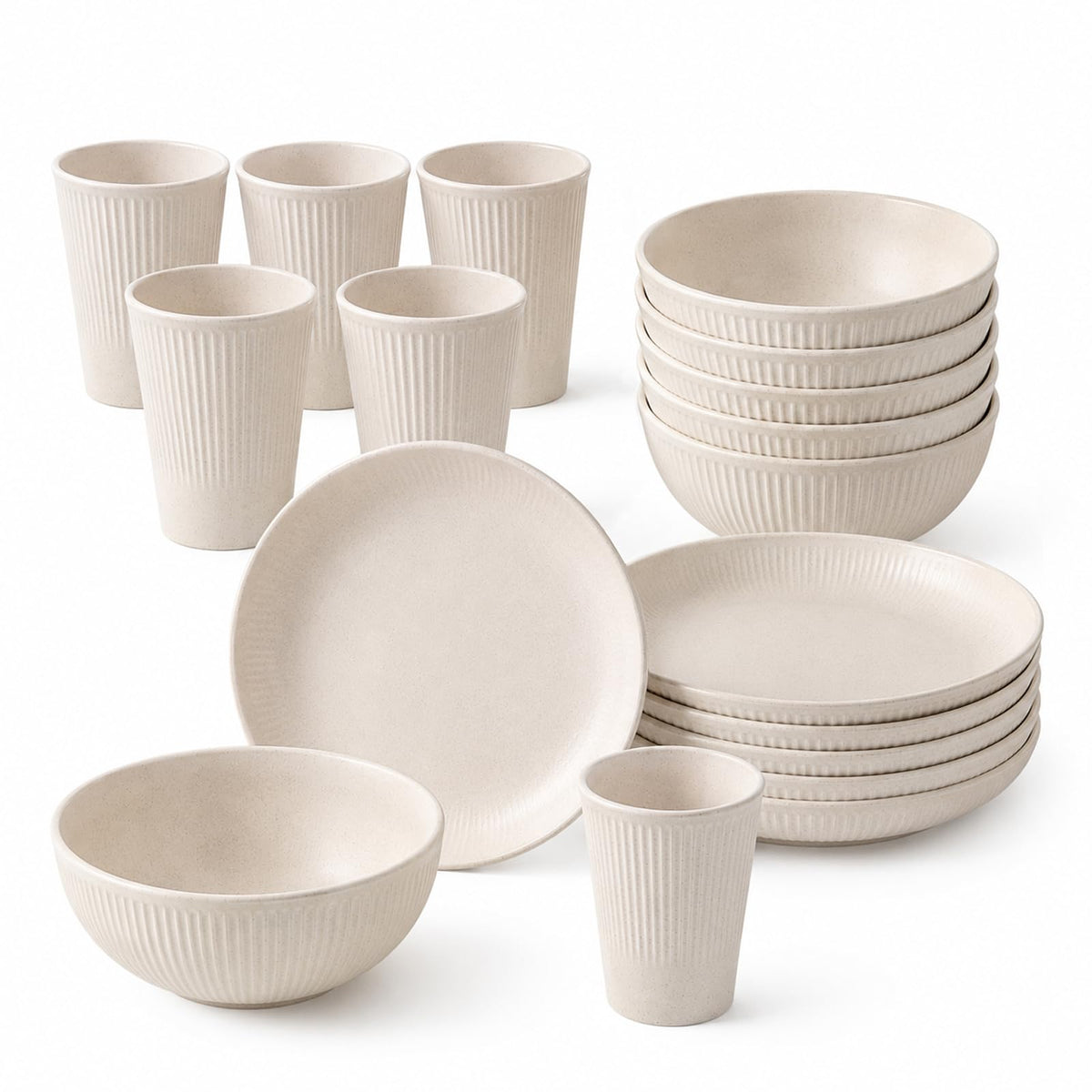 18PCS Wheat Straw Dinnerware Sets Unbreakable Reusable Dinnerware Set for 6, Microwave Dishwasher Safe Dinnerware for Outdoor Camping Dishes