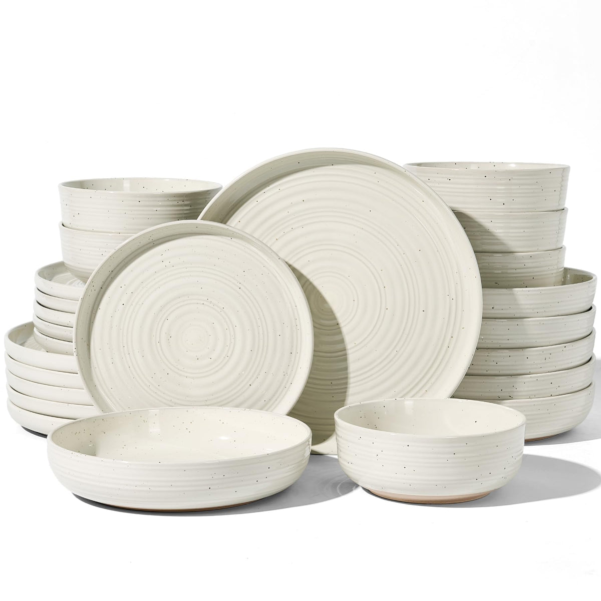 Stoneware Dinnerware Sets for 6, Plates and Bowls, Brown