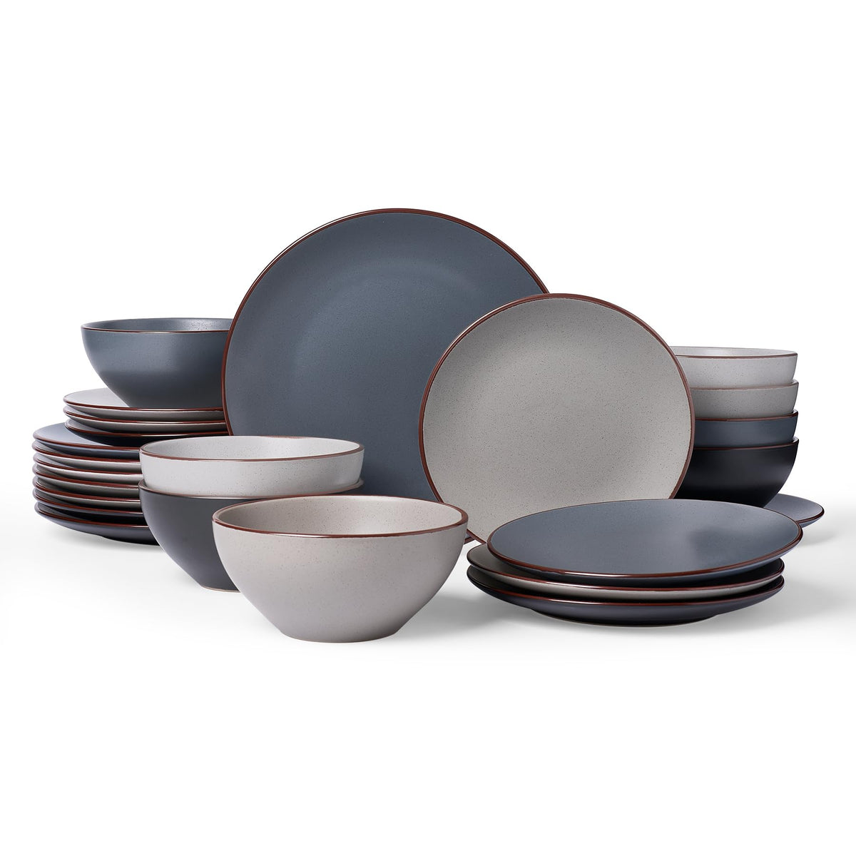 Famiware Venus Plates and Bowls Sets, 12pcs Stoneware Dinnerware Set for 4