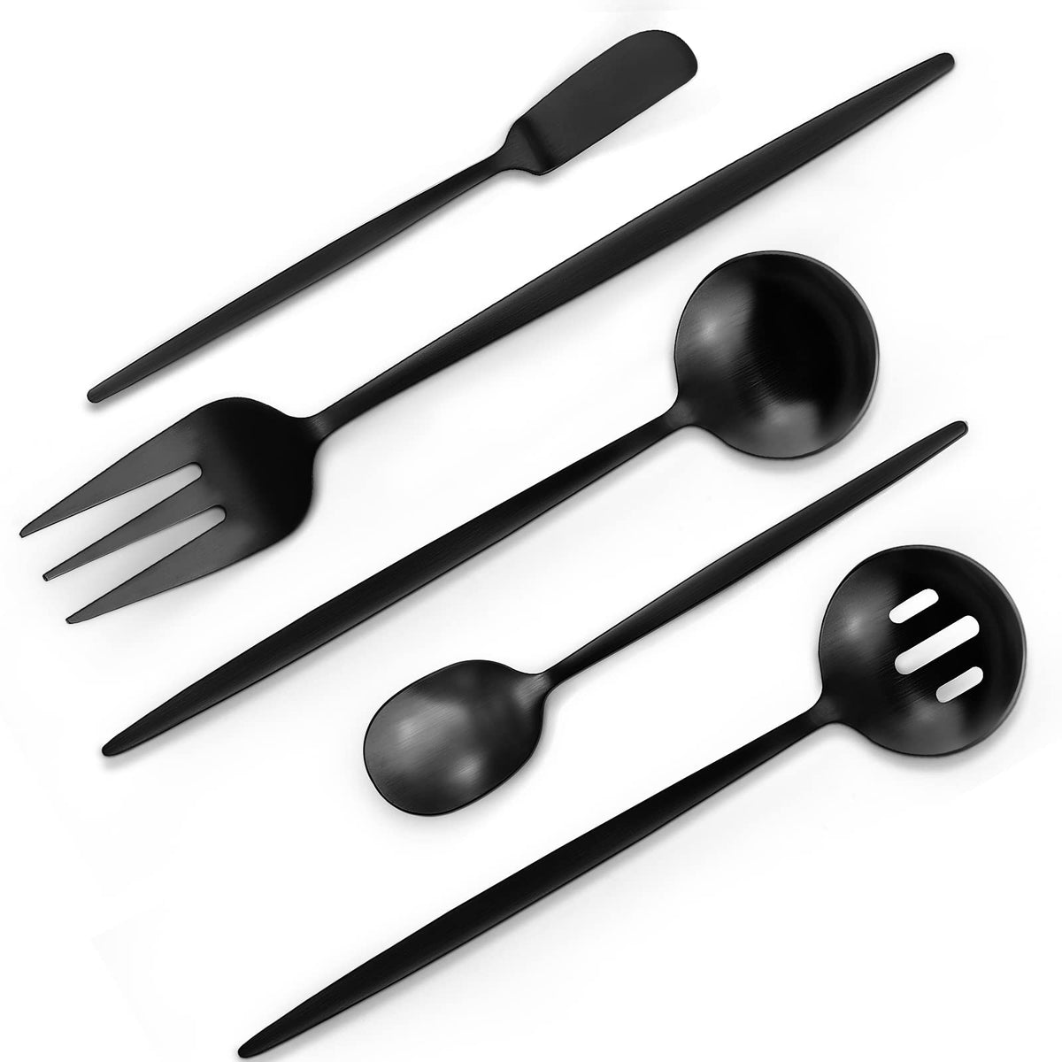 VANVRO Matte Black Gold Silverware Set, 40-Piece Stainless Steel Flatware Set, Satin Finish tableware Cutlery Set, Service for 8, Home and Restaurant, Dishwasher Safe…