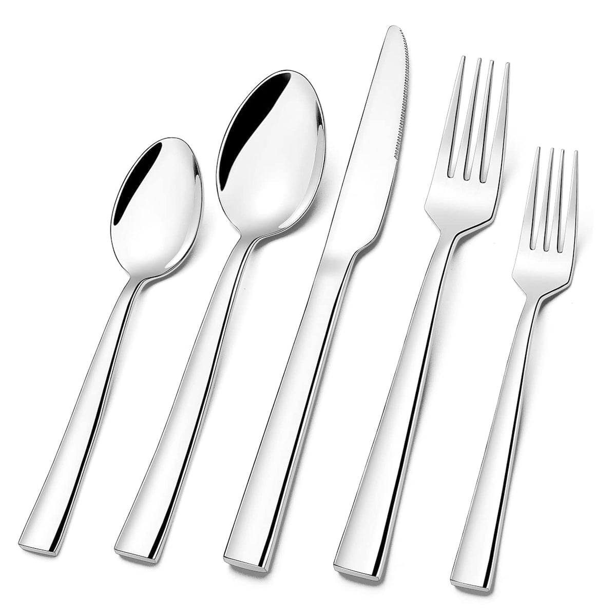 Silverware Set for 2, CXJY 10-Piece Stainless Steel Flatware Cutlery Set, Square Edge Kitchen Utensil Include Knives/Forks/Spoons, Tableware for Home/Hotel, Mirror Polished Dishwasher Safe