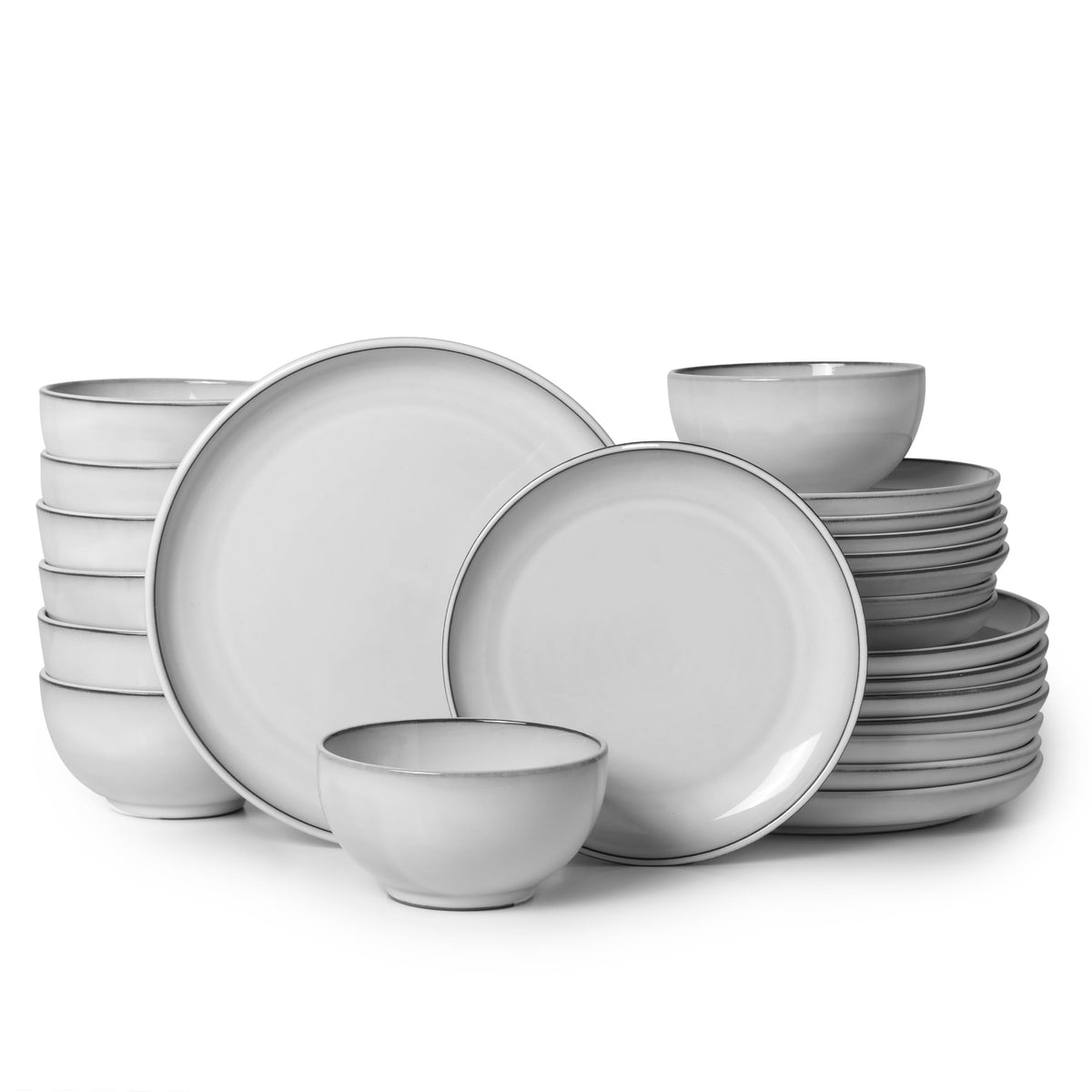 Pokini Stoneware Dinnerware Sets for 8, 24pcs Plates and Bowls Sets Dishes