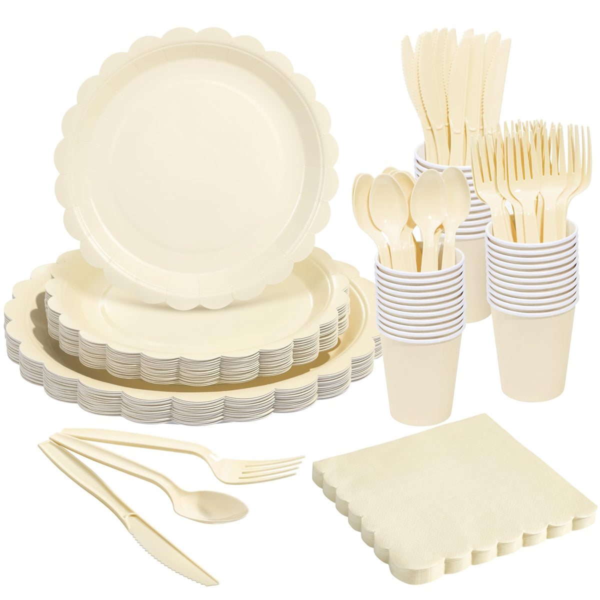 Goodluck Ivory Scalloped Disposable Tableware Set - 350PCS