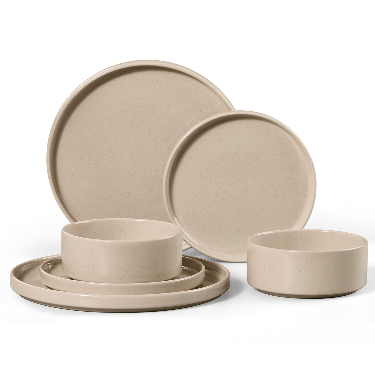 E-far Stoneware Dinnerware Sets, 12-Piece Black Plates and Bowls Set for 4
