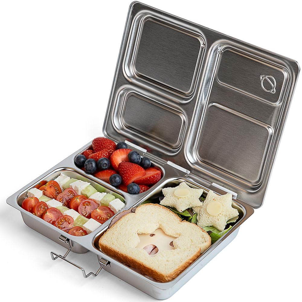 PlanetBox Launch Stainless Steel Lunchbox Replacement - Brushed Finish, Recycled Bento Box Container for Kids and Adults, Sustainable Lunch Box