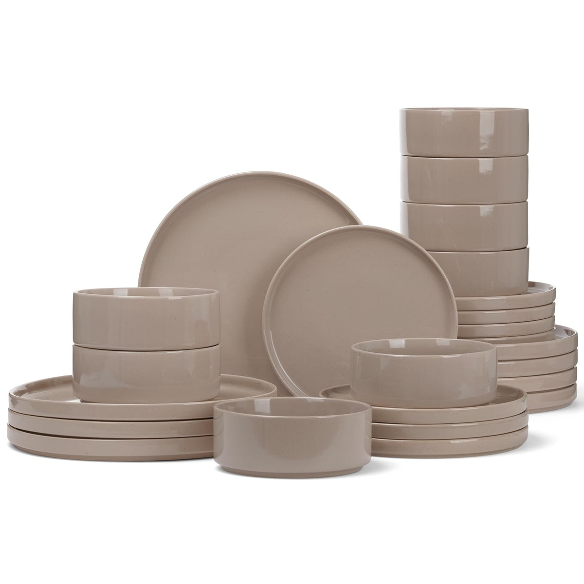 Famiware Nebula Plates and Bowls, 12-Piece Dinnerware Set, Cinnamon Brown