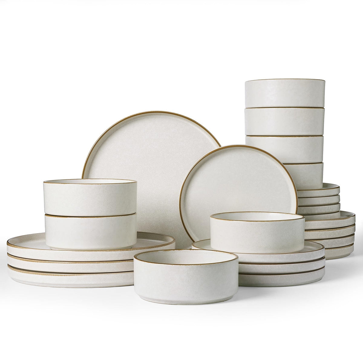Famiware Nebula Plates and Bowls, 12-Piece Dinnerware Set, Cinnamon Brown