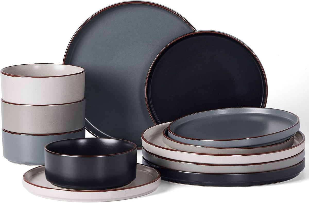Famiware Nebula Ridge 12-Piece Stoneware Dinnerware Set, Multi-color