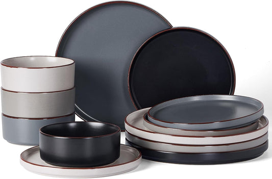 Famiware Nebula Ridge 12-Piece Stoneware Dinnerware Set, Multi-color