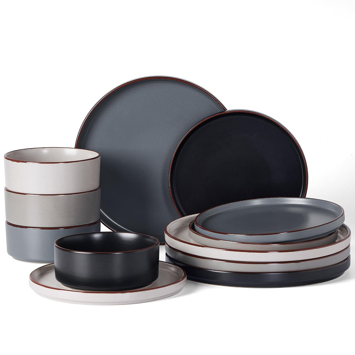 Famiware Nebula Ridge 12-Piece Stoneware Dinnerware Set, Multi-color