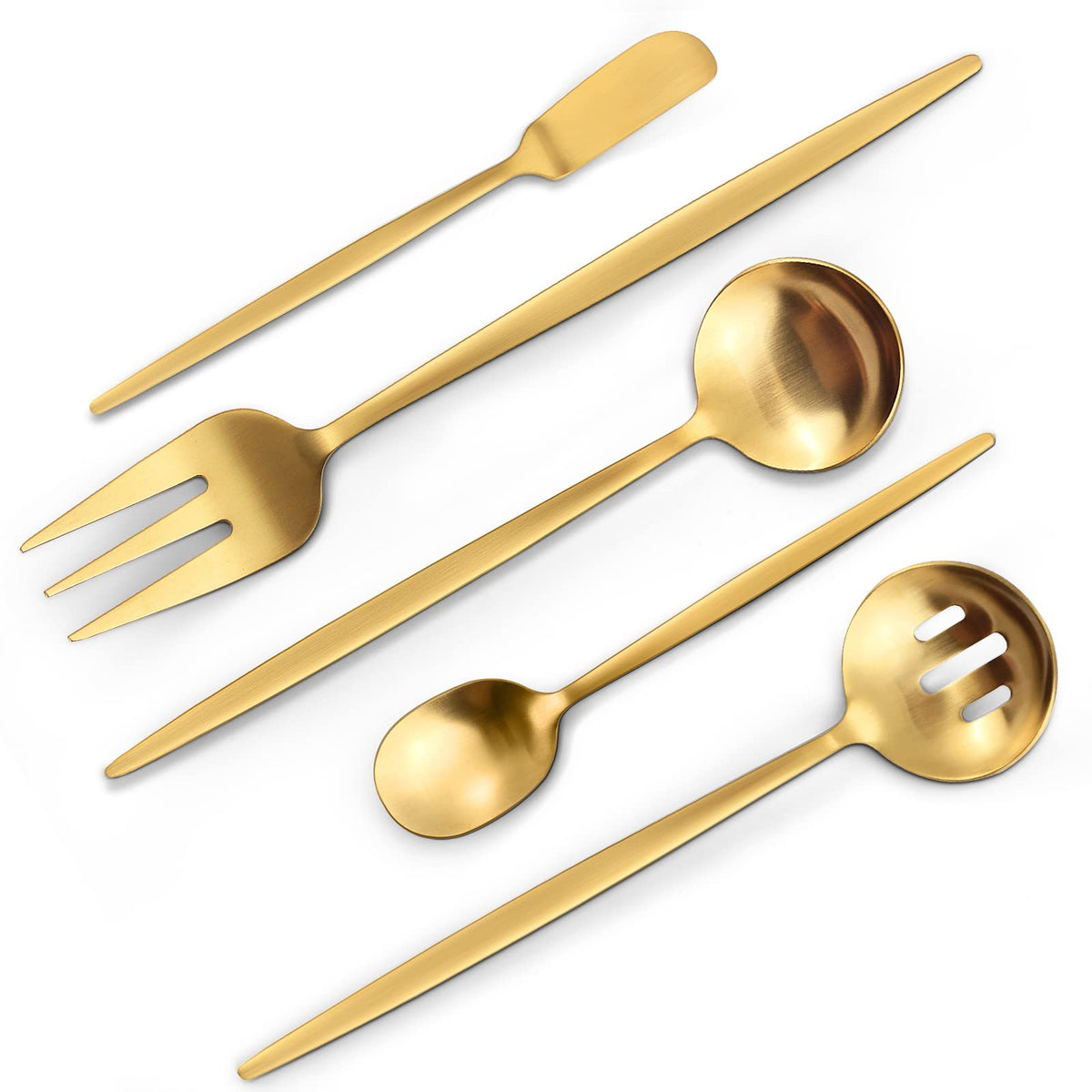 VANVRO Matte Black Gold Silverware Set, 40-Piece Stainless Steel Flatware Set, Satin Finish tableware Cutlery Set, Service for 8, Home and Restaurant, Dishwasher Safe…