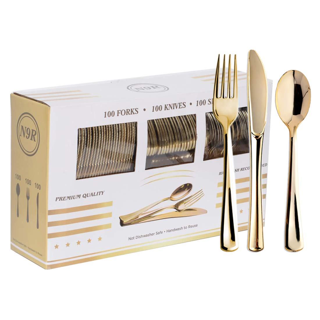 N9R 300PCS Gold Plastic Silverware, Disposable Plastic Cutlery/Utensils