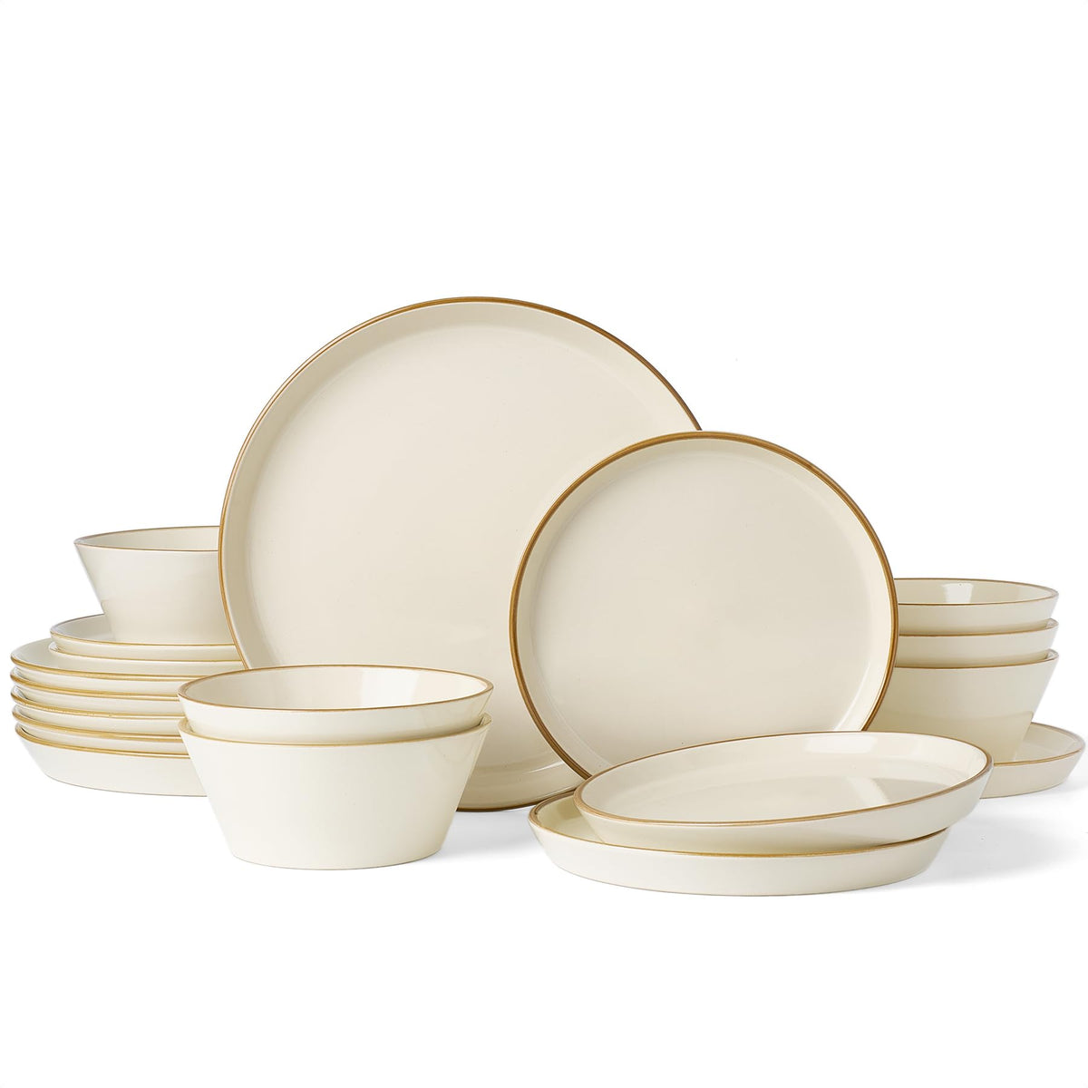 Famiware Saturn Dinnerware Sets, Ceramic Dishes for 4, Rimmed Plates, Bowls