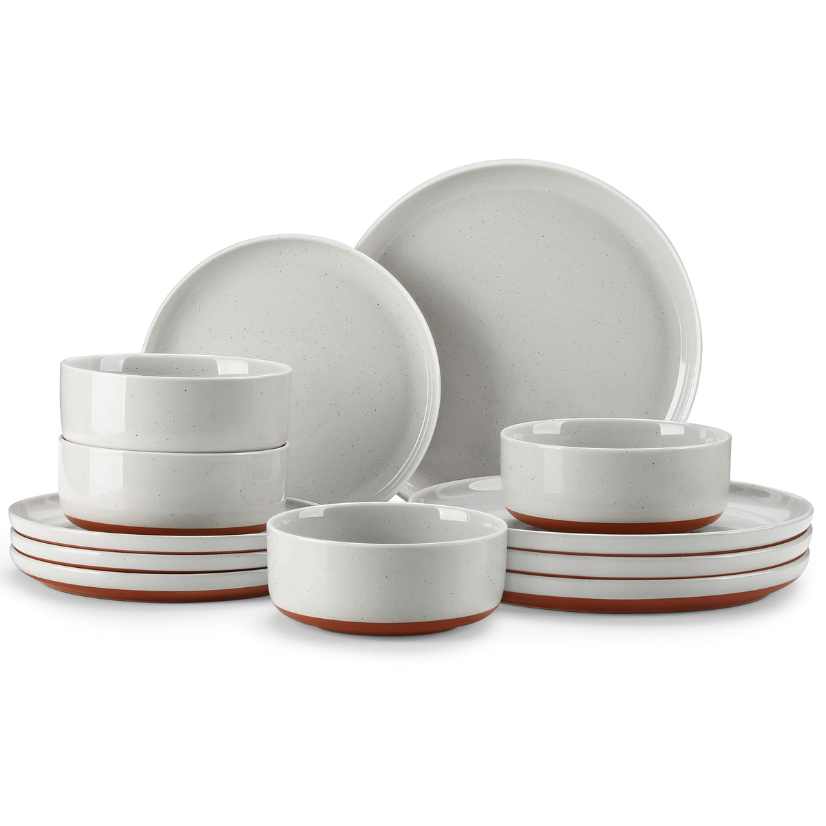 MALACASA Plates and Bowls Sets, 18 Pieces Modern Ceramic Dinnerware Set for 6 Kitchen Dinner Set Stoneware Dishware Dishes Set Microwave and Dishwasher Safe, White, Series TARA