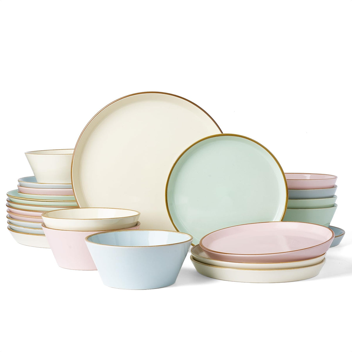 Famiware Saturn Dinnerware Sets, Ceramic Dishes for 4, Rimmed Plates, Bowls