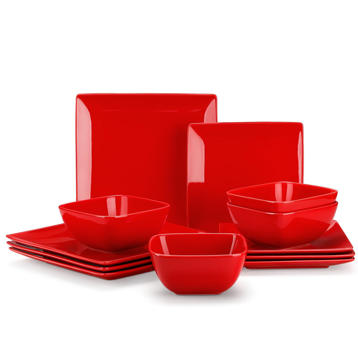 vancasso Soho Dinnerware Sets 12 Pieces, Black Stoneware Square Place Setting, Plates and Bowls Sets, Dinner Plate, Dishes Set for 4