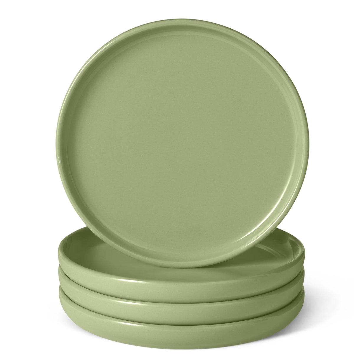 Amazon Basics Glazed Stoneware Dinnerware, 12-Piece Set, 4 Full Place Settings, Microwave and Dishwasher-Safe, Olive