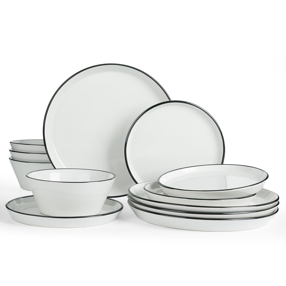 Famiware Saturn Dinnerware Sets, Ceramic Dishes for 4, Rimmed Plates, Bowls