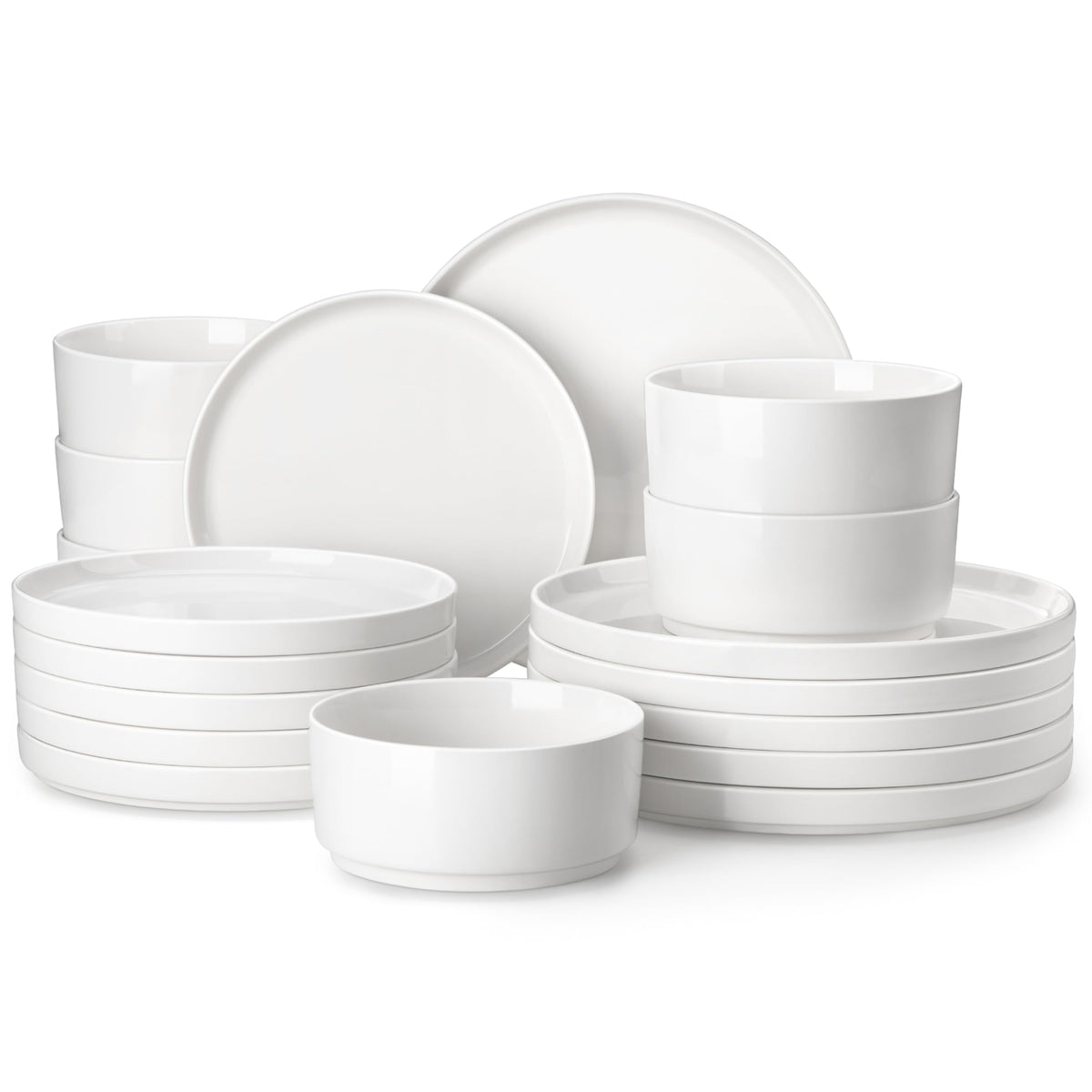 MALACASA 24 Pieces Porcelain Dinnerware Set, Modern White Dish Set for 6, Premium Serving Plates and Bowls Sets, Chip and Scratch Resistant Dishware Sets Kitchen Dishes Dining Ware Set, Series LEAH
