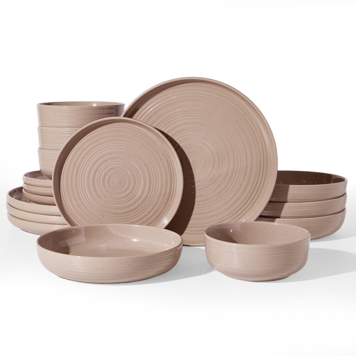 Stoneware Dinnerware Sets for 6, Plates and Bowls, Brown