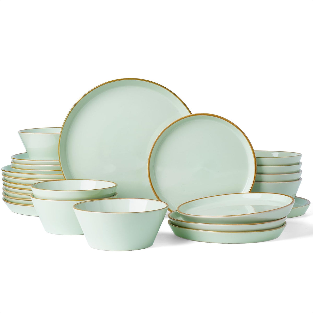 Famiware Saturn Dinnerware Sets, Ceramic Dishes for 4, Rimmed Plates, Bowls