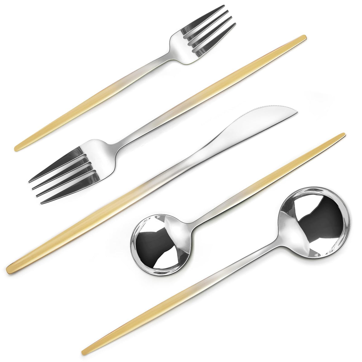 VANVRO Matte Black Gold Silverware Set, 40-Piece Stainless Steel Flatware Set, Satin Finish tableware Cutlery Set, Service for 8, Home and Restaurant, Dishwasher Safe…