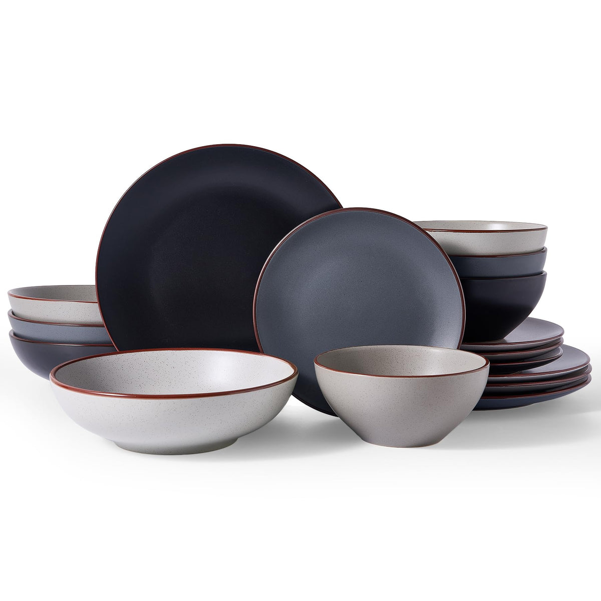 Famiware Venus Plates and Bowls Sets, 12pcs Stoneware Dinnerware Set for 4