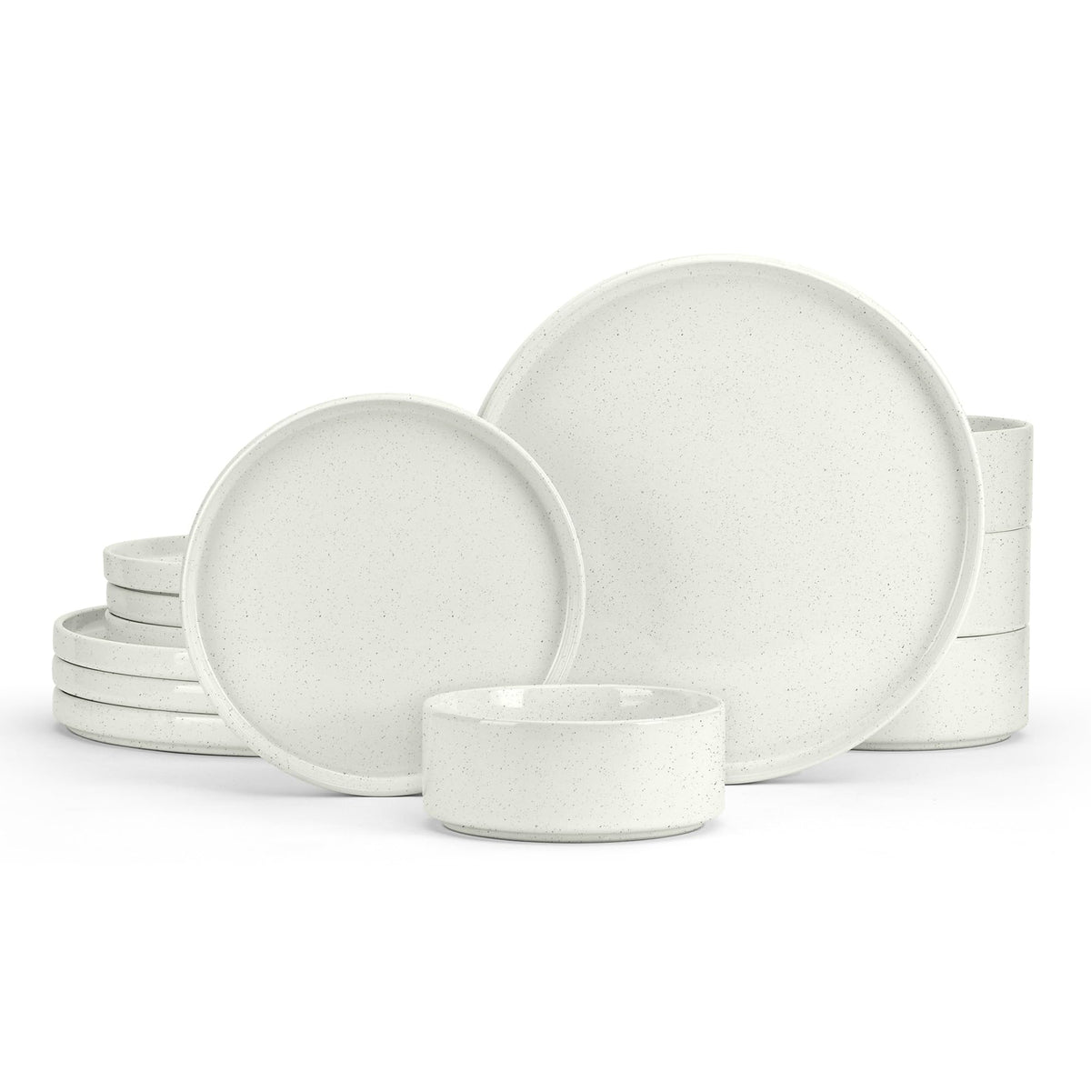 E-far Stoneware Dinnerware Sets, 12-Piece Black Plates and Bowls Set for 4