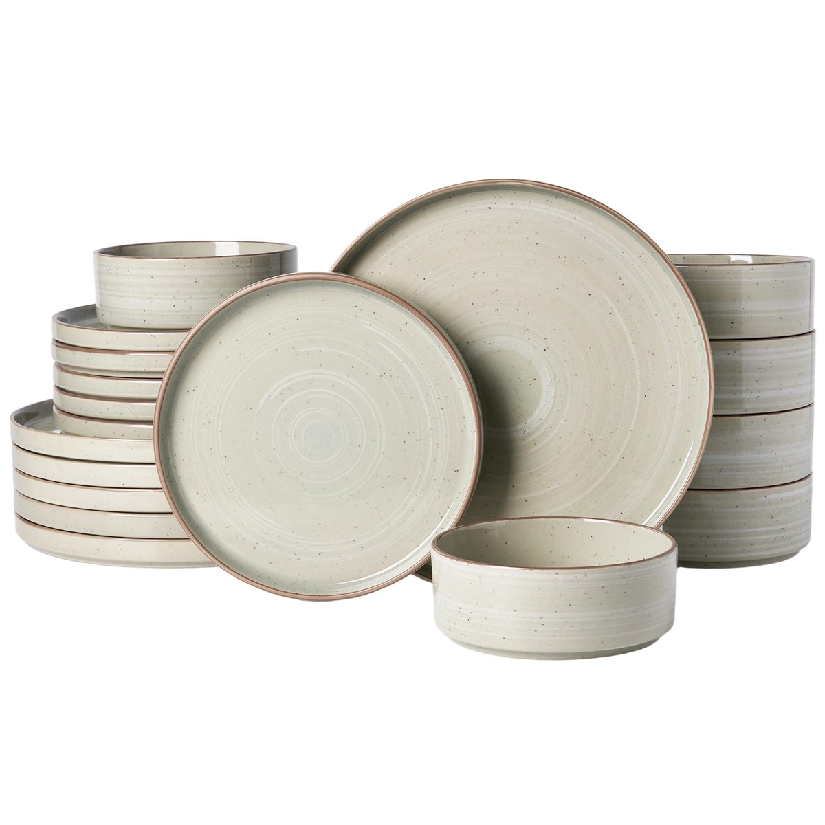 Famiware Nebula Plates and Bowls, 12-Piece Dinnerware Set, Cinnamon Brown