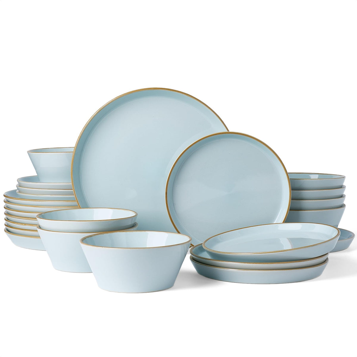 Famiware Saturn Dinnerware Sets, Ceramic Dishes for 4, Rimmed Plates, Bowls