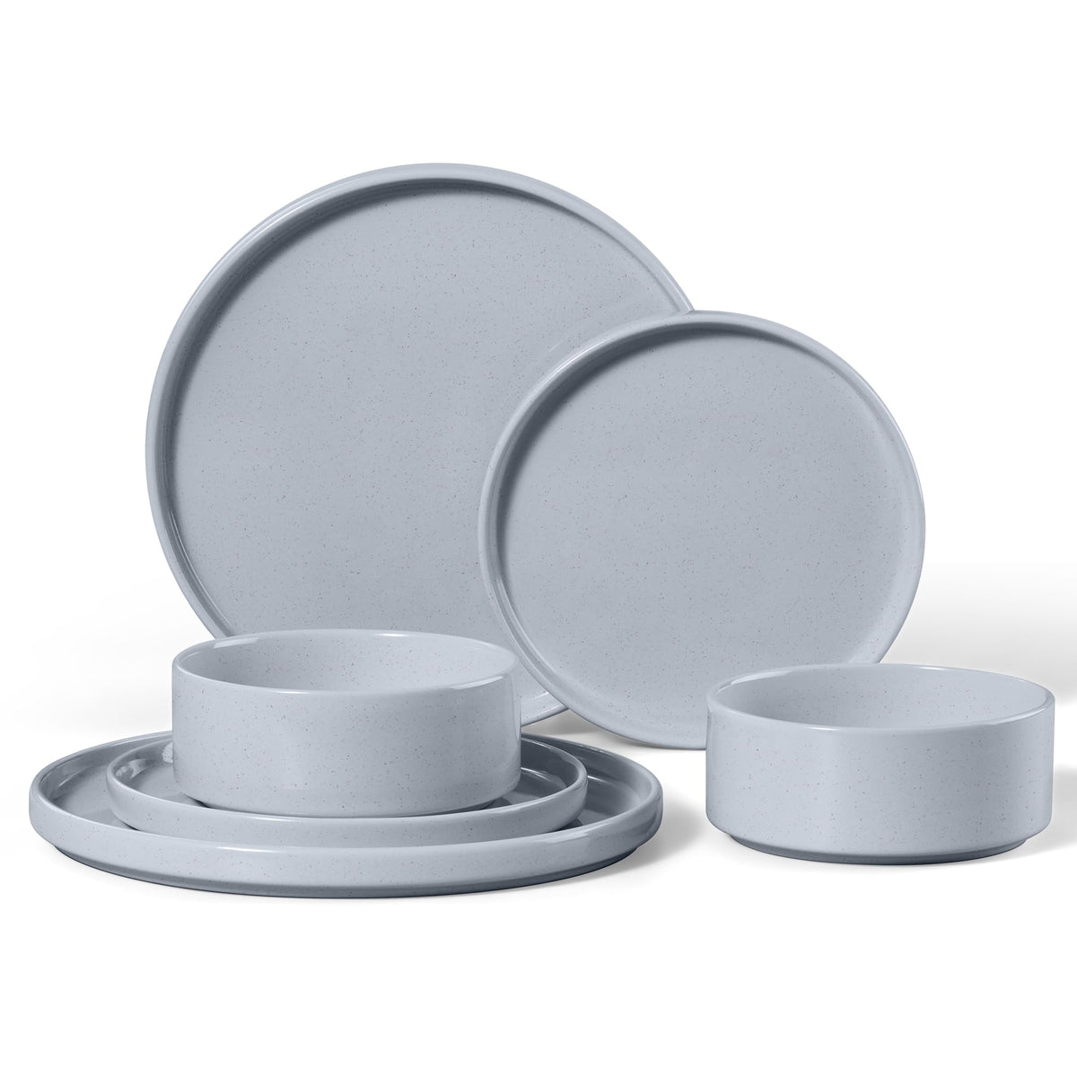 E-far Stoneware Dinnerware Sets, 12-Piece Black Plates and Bowls Set for 4