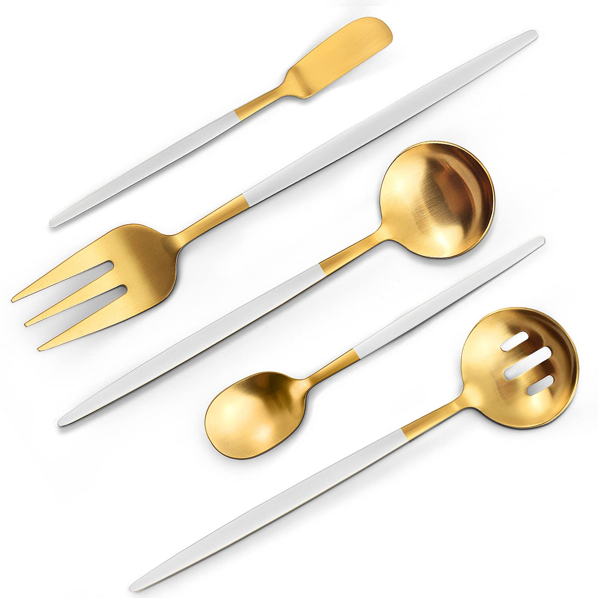 VANVRO Matte Black Gold Silverware Set, 40-Piece Stainless Steel Flatware Set, Satin Finish tableware Cutlery Set, Service for 8, Home and Restaurant, Dishwasher Safe…