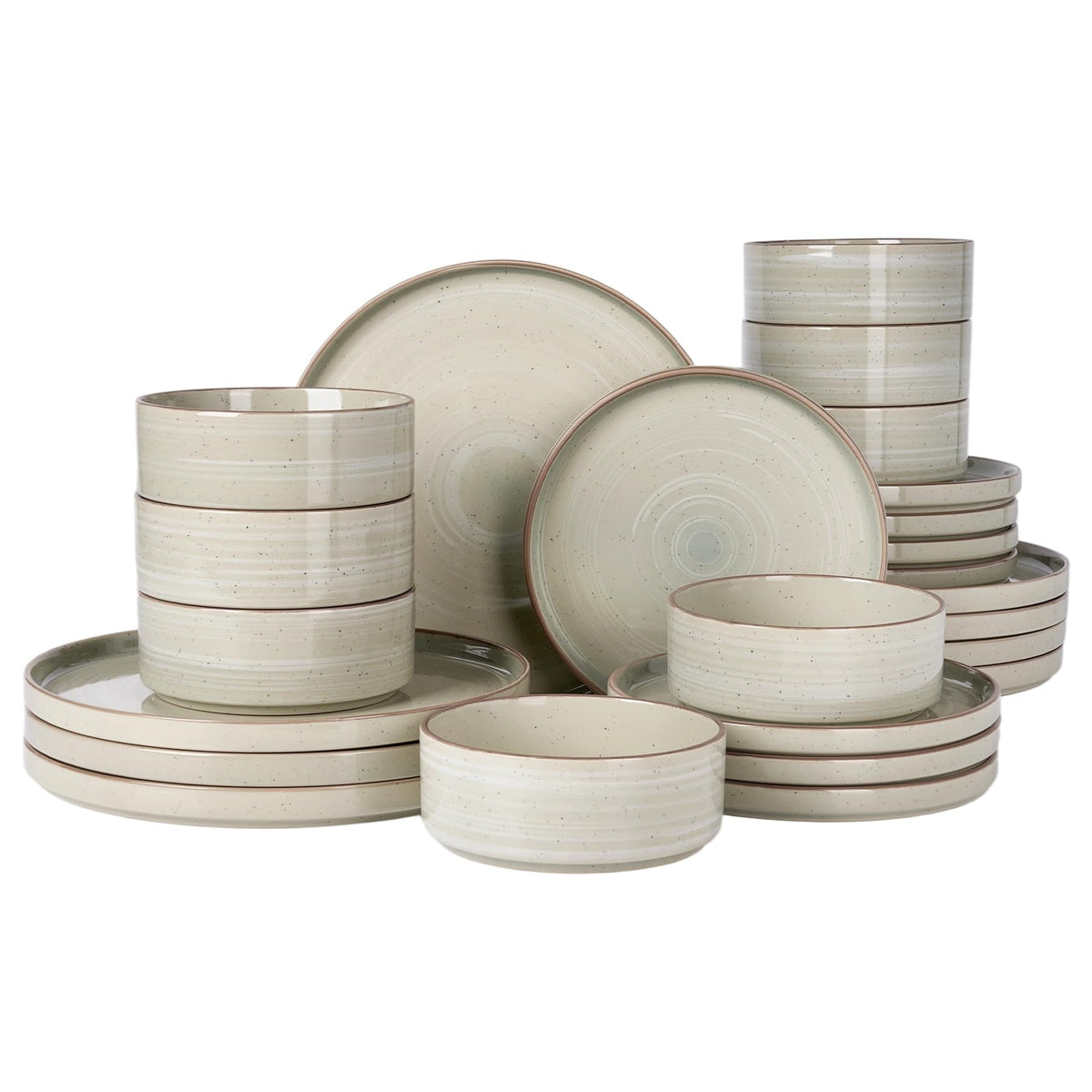Famiware Nebula Plates and Bowls, 12-Piece Dinnerware Set, Cinnamon Brown