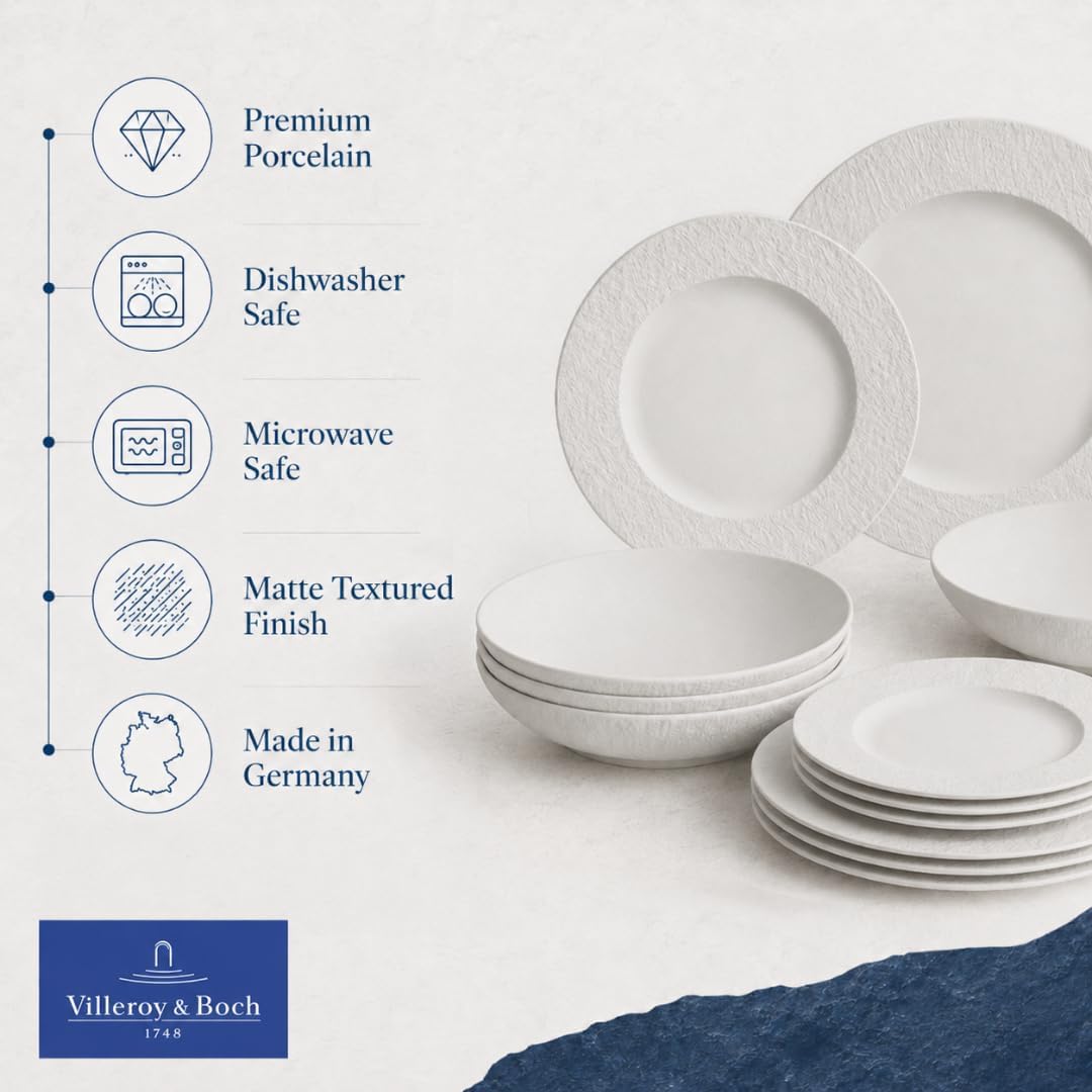 Villeroy & Boch Manufacture Rock Blanc 12 Piece Dinnerware Set, White