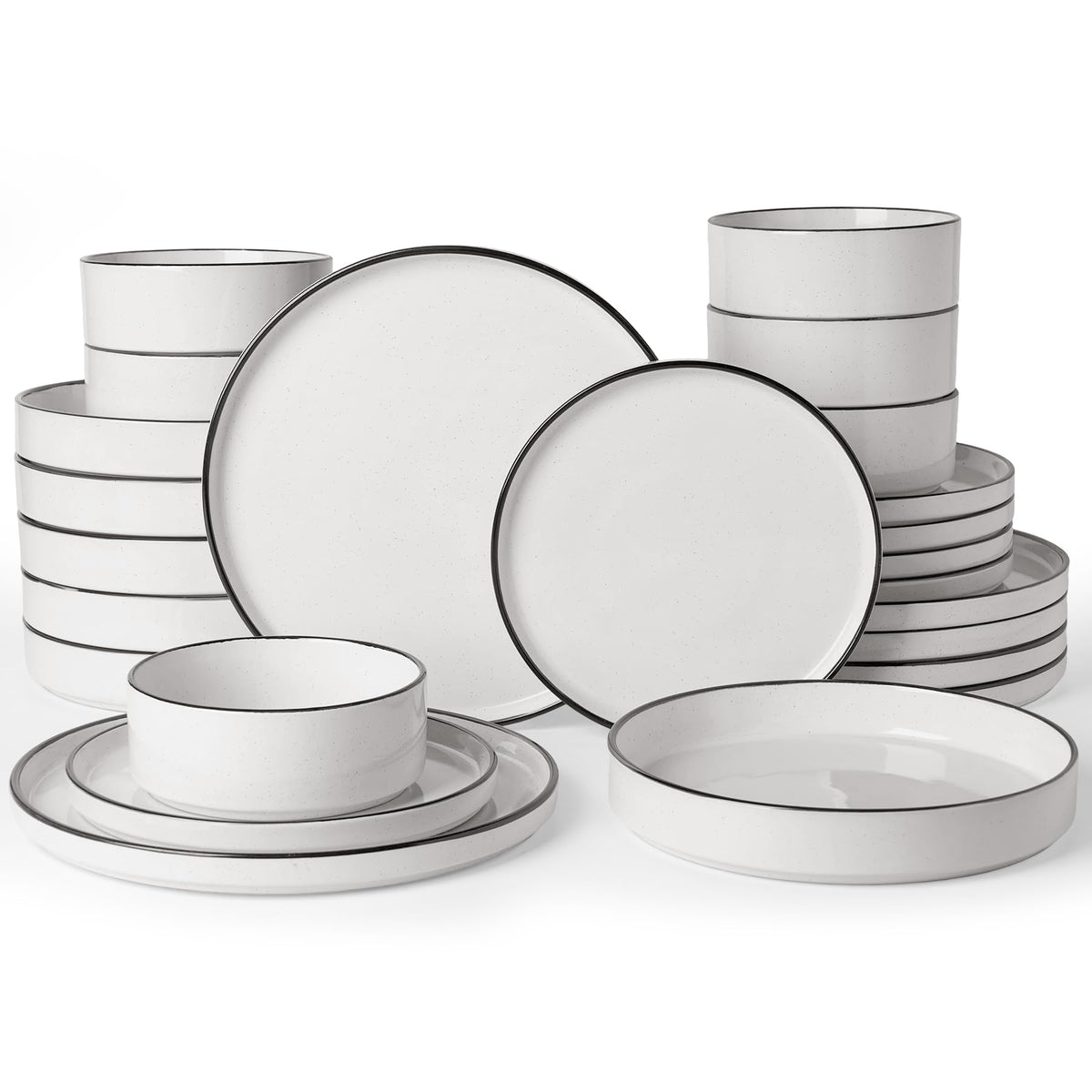 Famiware Nebula Plates and Bowls, 12-Piece Dinnerware Set, Cinnamon Brown