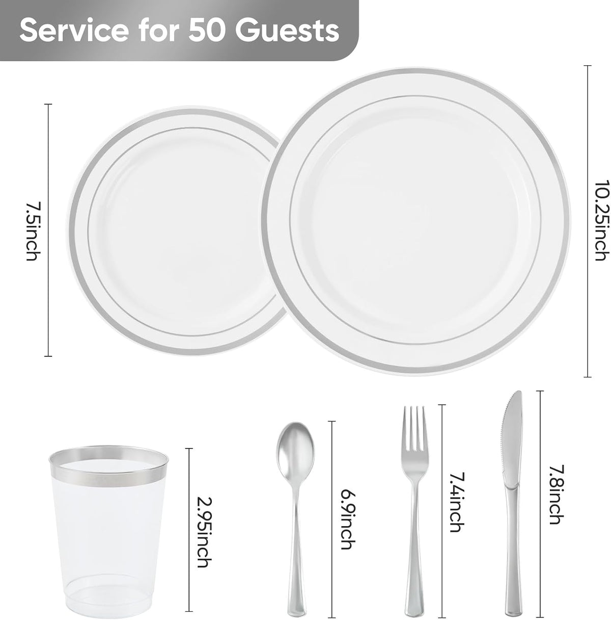 Fijinhom 175PCS Plastic Plates for 25 Guests, Silver Disposable Plates