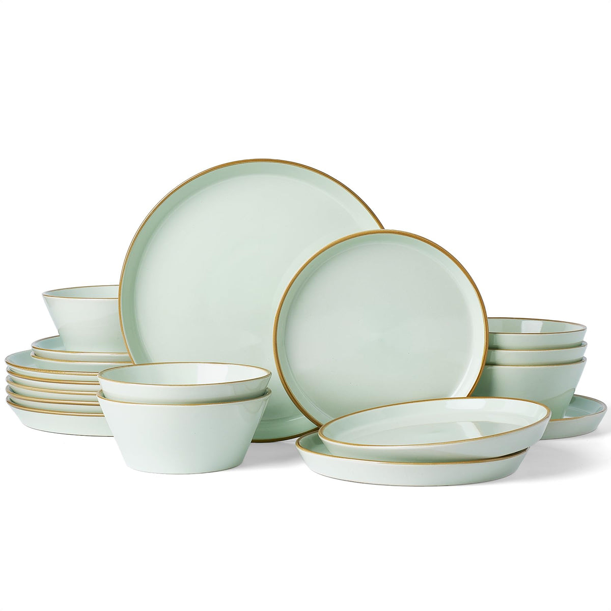 Famiware Saturn Dinnerware Sets, Ceramic Dishes for 4, Rimmed Plates, Bowls
