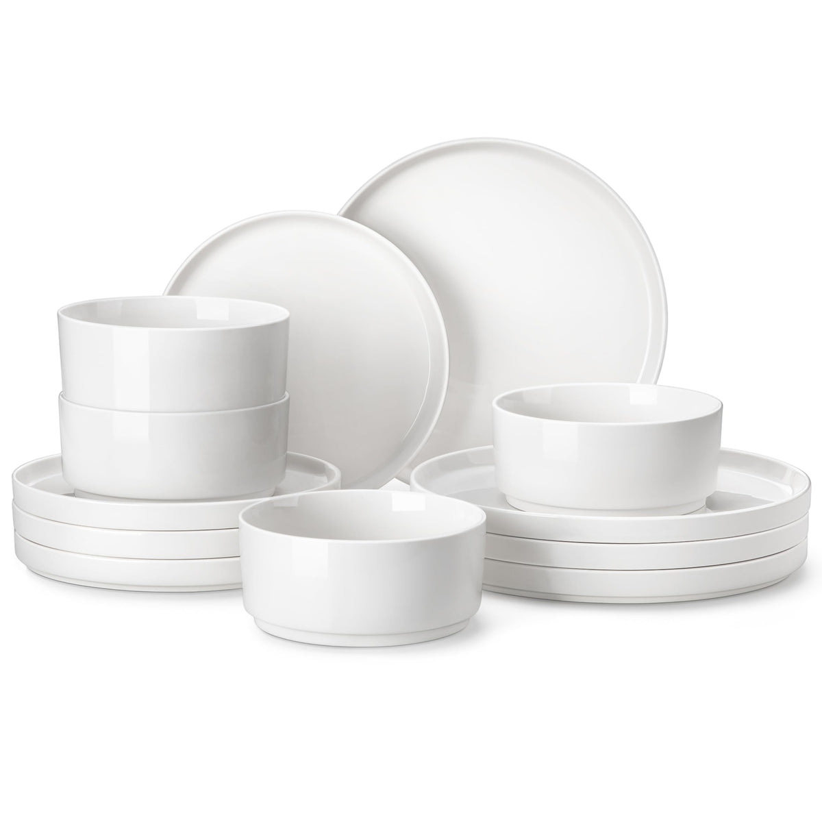 MALACASA 24 Pieces Porcelain Dinnerware Set, Modern White Dish Set for 6, Premium Serving Plates and Bowls Sets, Chip and Scratch Resistant Dishware Sets Kitchen Dishes Dining Ware Set, Series LEAH