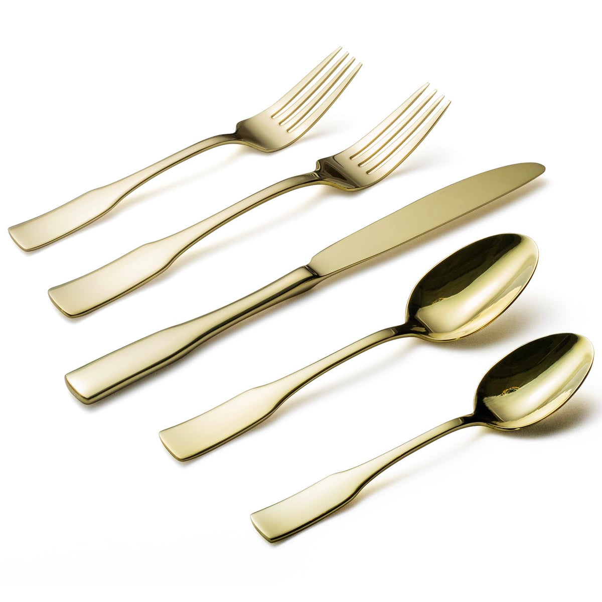 Alata Kate Champagne Gold Mirror 45-Piece Silverware With Utensil-Serving Set, Service for 8, Stainless Steel Flatware, Mirror Polished Cutlery, Dishwasher Safe