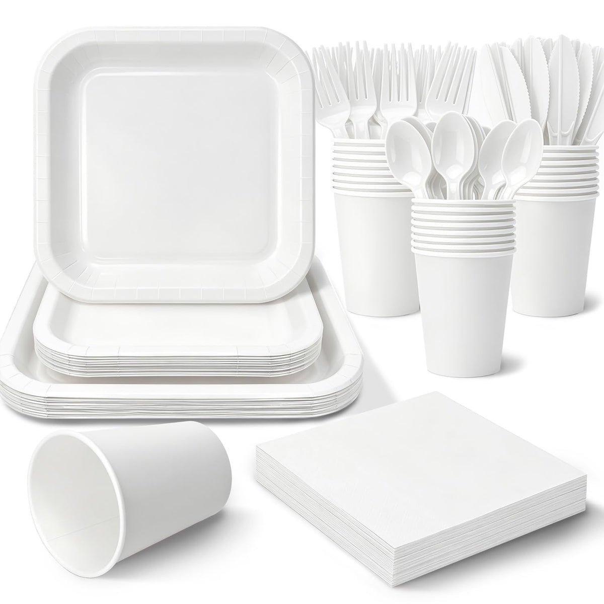 Vyntra 350 Pcs Light Blue Square Paper Plates and Napkins Set, Serves 50