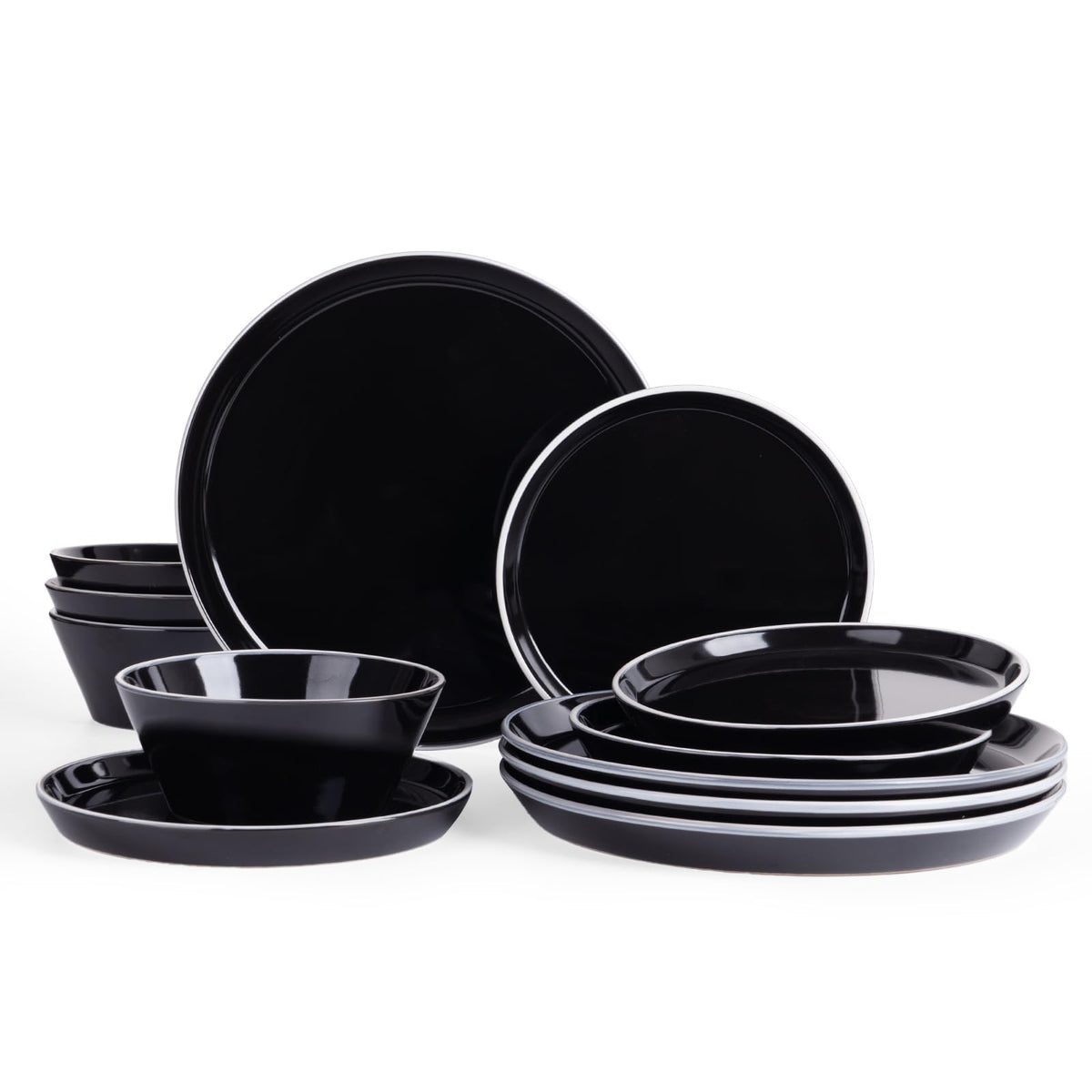 Famiware Saturn Dinnerware Sets, Ceramic Dishes for 4, Rimmed Plates, Bowls