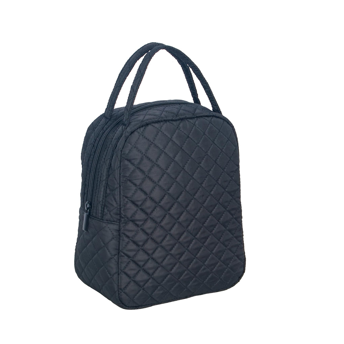 Machine Washable Women Quilted Fabric Insulated Reusable Cooler Lunch Bag Tote Adult Thermal Lunch Box Storage Bag for Ｗork (Black)