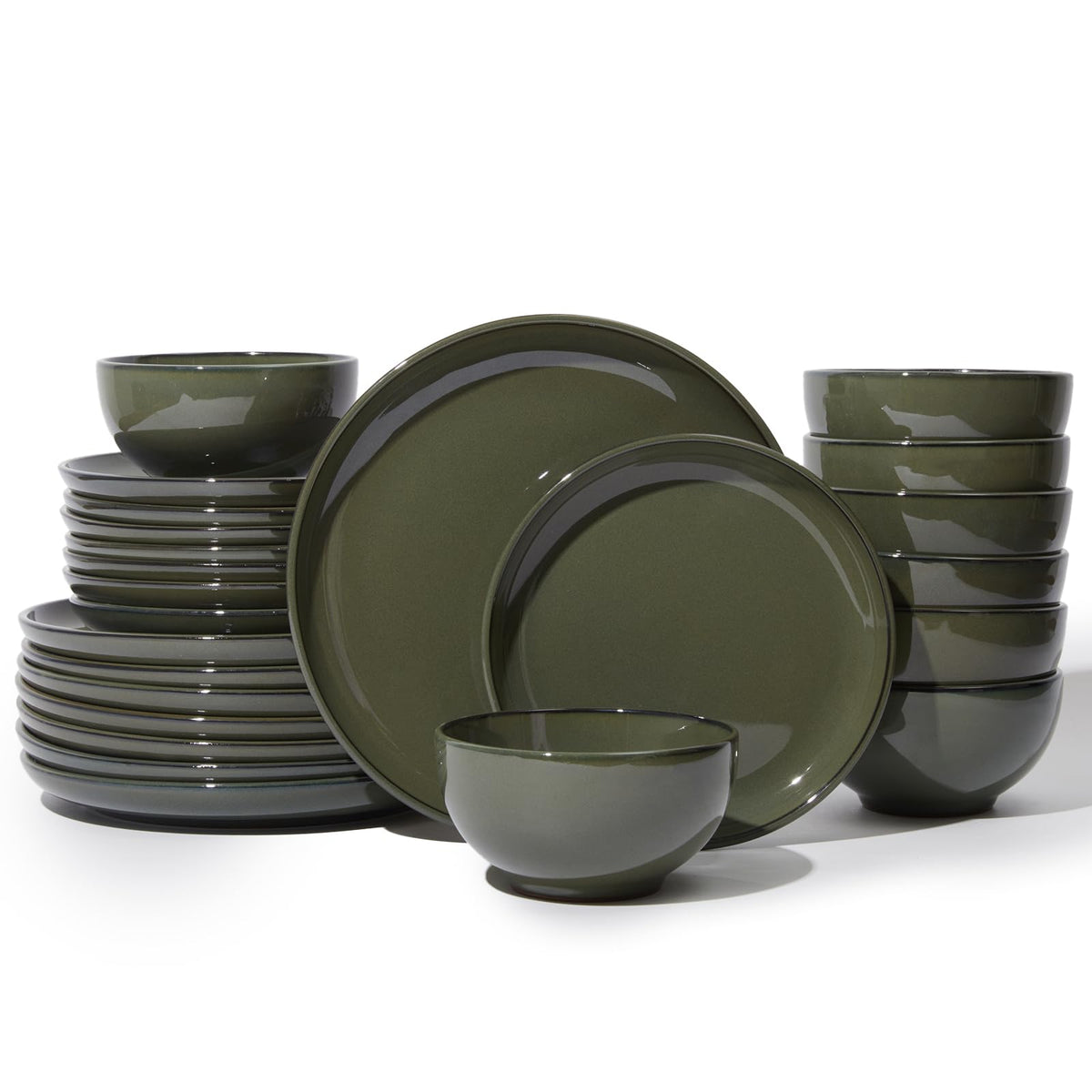 Pokini Stoneware Dinnerware Sets for 8, 24pcs Plates and Bowls Sets Dishes