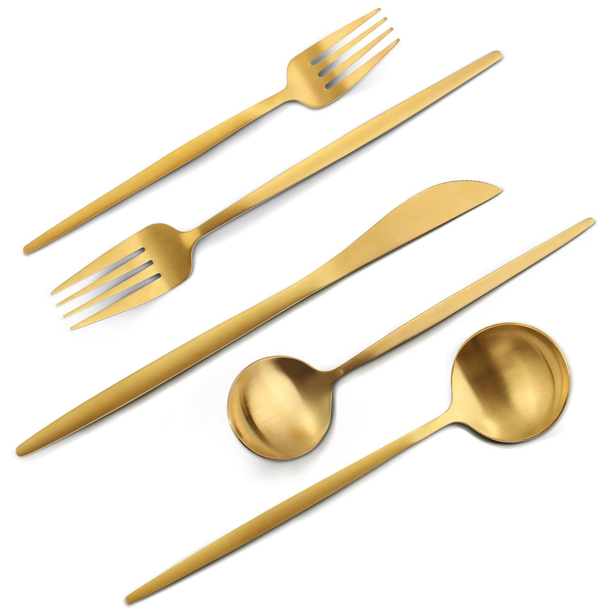 VANVRO Matte Black Gold Silverware Set, 40-Piece Stainless Steel Flatware Set, Satin Finish tableware Cutlery Set, Service for 8, Home and Restaurant, Dishwasher Safe…