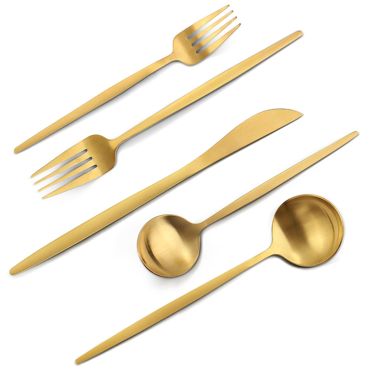 VANVRO Matte Black Gold Silverware Set, 40-Piece Stainless Steel Flatware Set, Satin Finish tableware Cutlery Set, Service for 8, Home and Restaurant, Dishwasher Safe…