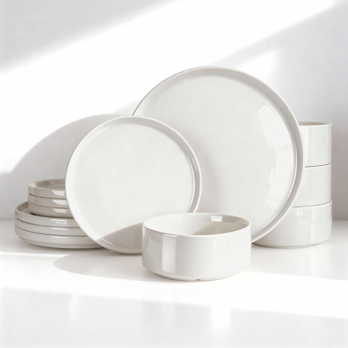 Famiware Nebula Plates and Bowls, 12-Piece Dinnerware Set, Cinnamon Brown