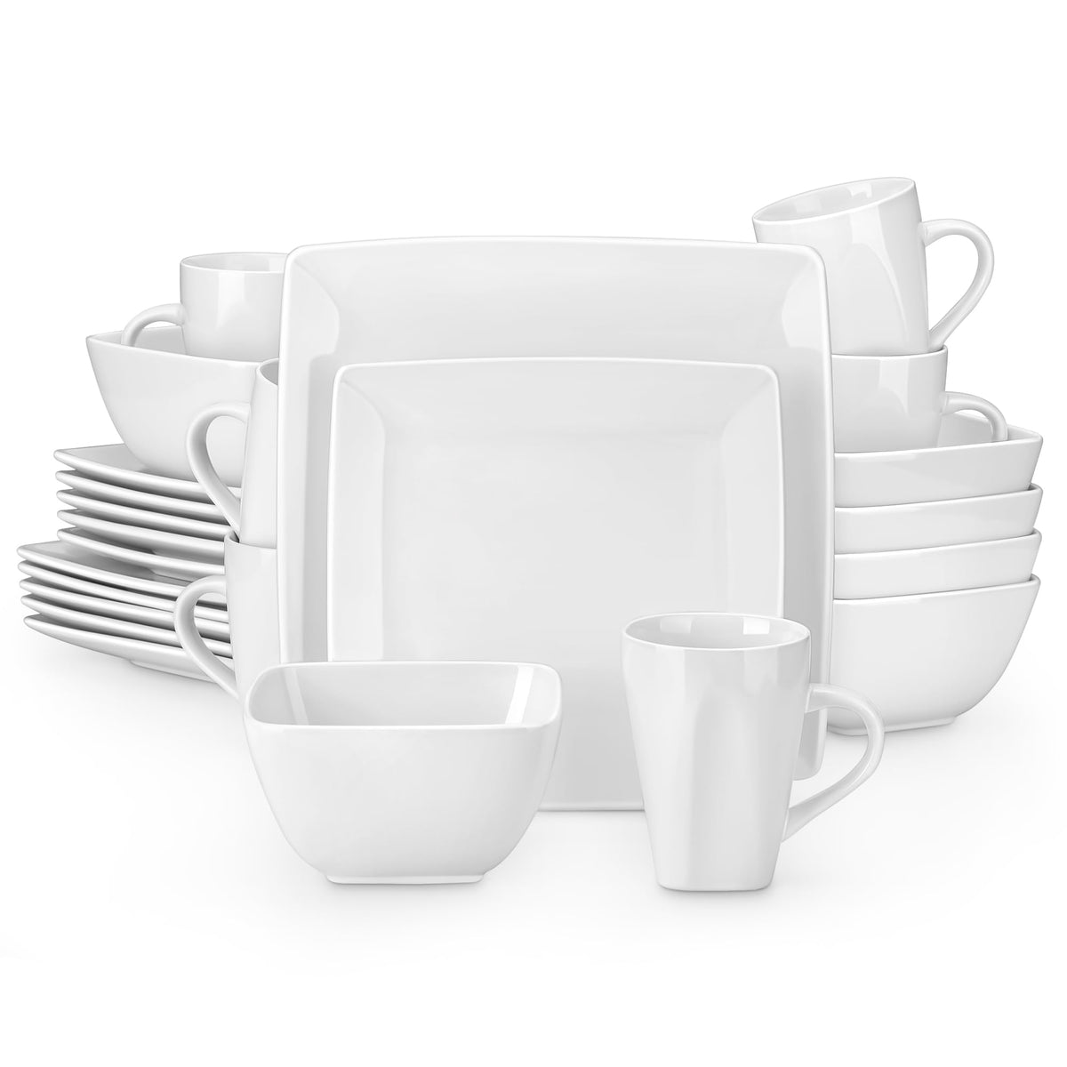 vancasso Soho Dinnerware Sets 12 Pieces, Black Stoneware Square Place Setting, Plates and Bowls Sets, Dinner Plate, Dishes Set for 4