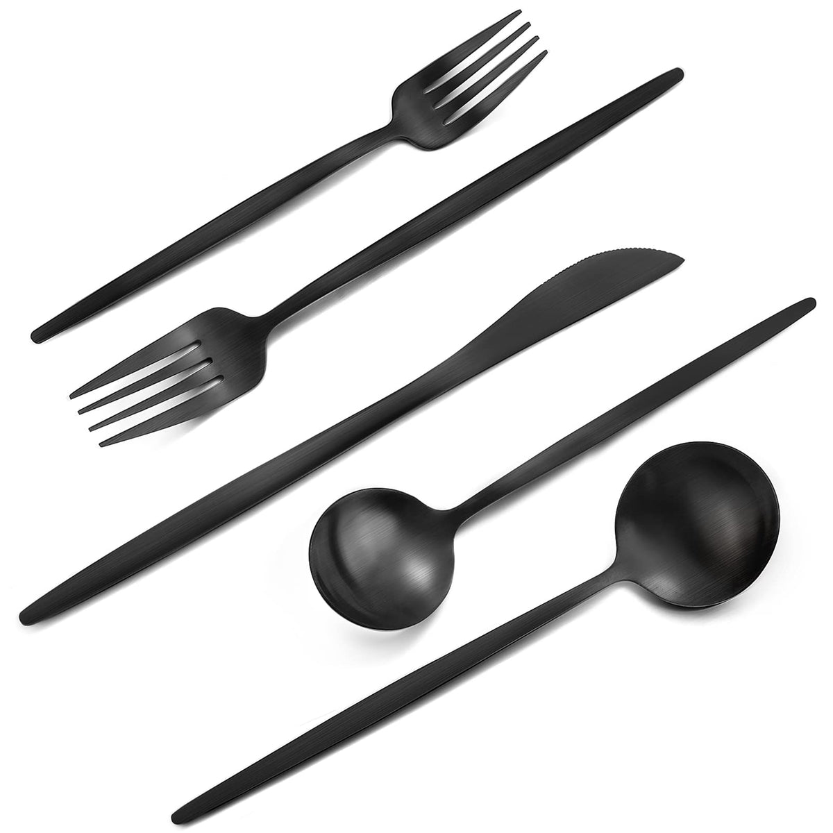 VANVRO Matte Black Gold Silverware Set, 40-Piece Stainless Steel Flatware Set, Satin Finish tableware Cutlery Set, Service for 8, Home and Restaurant, Dishwasher Safe…