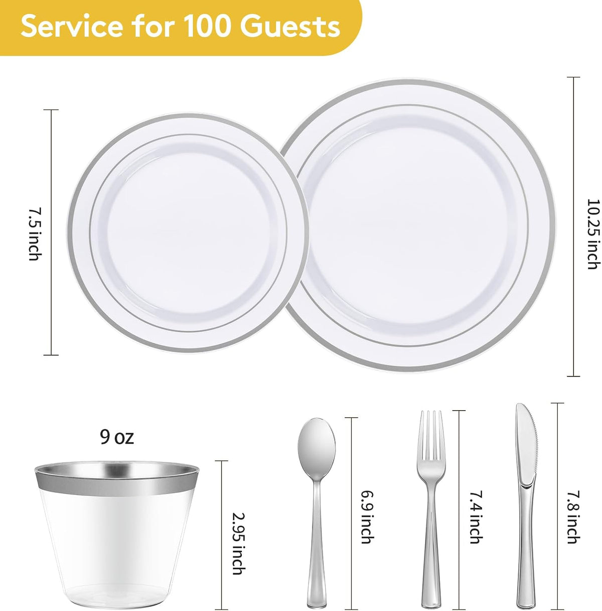 Goodluck 600 Plastic Piece Disposable Silver Plates for 100 Guests